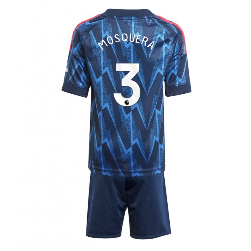 Stroje piłkarskie Arsenal Cristhian Mosquera #3 Koszulka Wyjazdowej dla dzieci 2025-26 Krótki Rękaw (+ szorty)